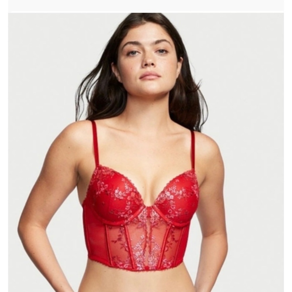 Victoria's‎ Secret Red Floral Embroidered Push Up Corset Top 32B ren faire